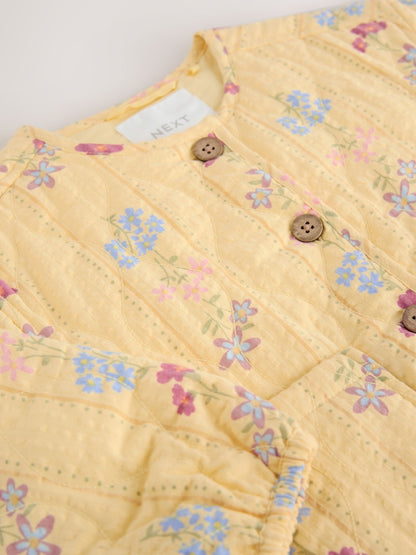 Yellow Flowers Printed Quilted Jacket (3mths-7yrs) - Size 3-6 Months (62-68cm)