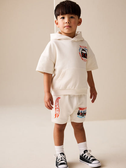 White Hot Wheels Short Sleeve Hoodie and Shorts Set (6mths-8yrs)