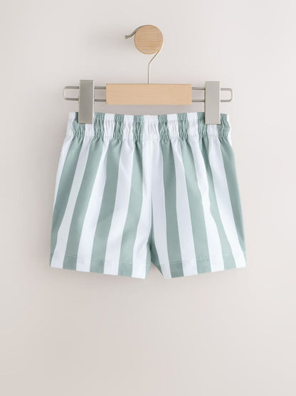 Green and White Stripe Printed Swim Shorts (3mths-7yrs)