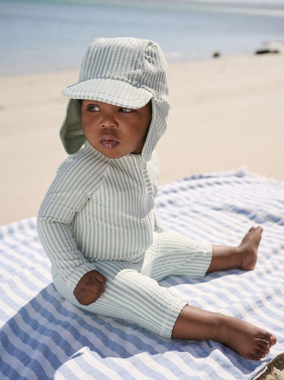 Mint Green Striped Sunsafe Swimsuit and Hat Set (3mths-7yrs)