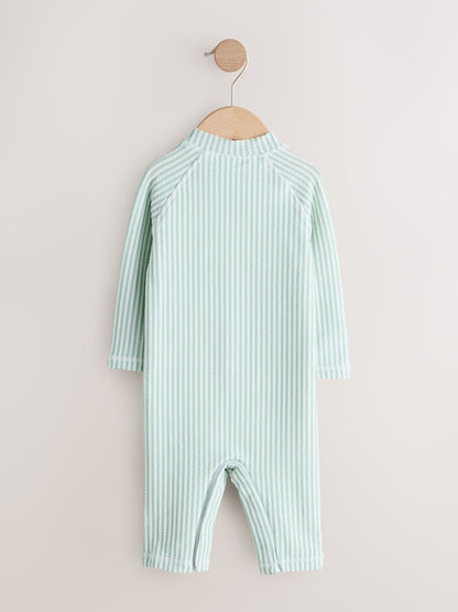 Mint Green Striped Sunsafe Swimsuit and Hat Set (3mths-7yrs)