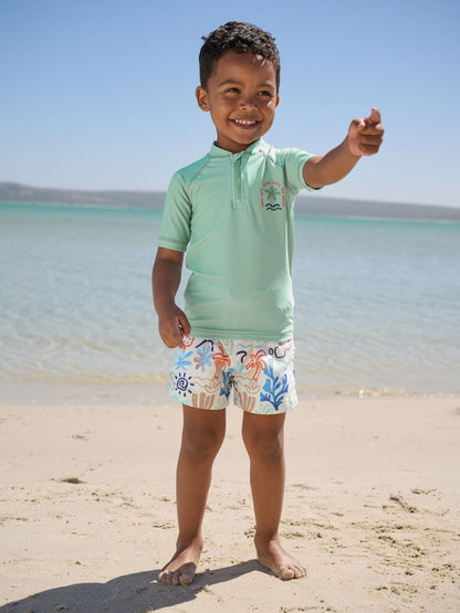 Sage Green Rash Vest and Swim Shorts Set (3mths-7yrs) - Size 3-6 Months (62-68cm) - Sage Green Rash Vest and Swim