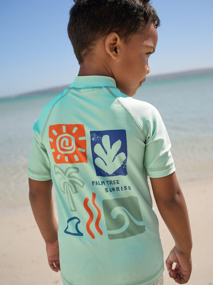 Sage Green Rash Vest and Swim Shorts Set (3mths-7yrs) - Size 3-6 Months (62-68cm)