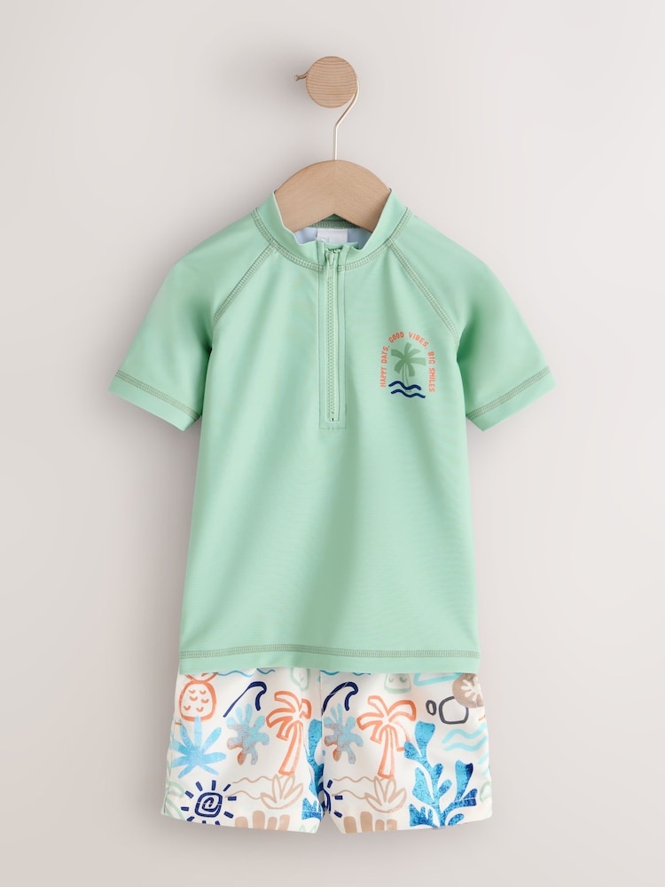 Sage Green Rash Vest and Swim Shorts Set (3mths-7yrs) - Size 3-6 Months (62-68cm)