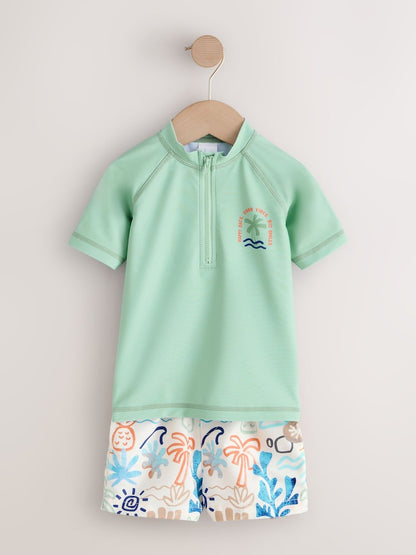 Sage Green Rash Vest and Swim Shorts Set (3mths-7yrs) - Size 3-6 Months (62-68cm)