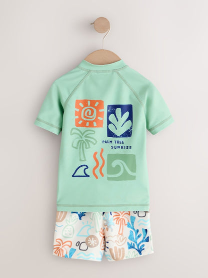 Sage Green Rash Vest and Swim Shorts Set (3mths-7yrs) - Size 3-6 Months (62-68cm)