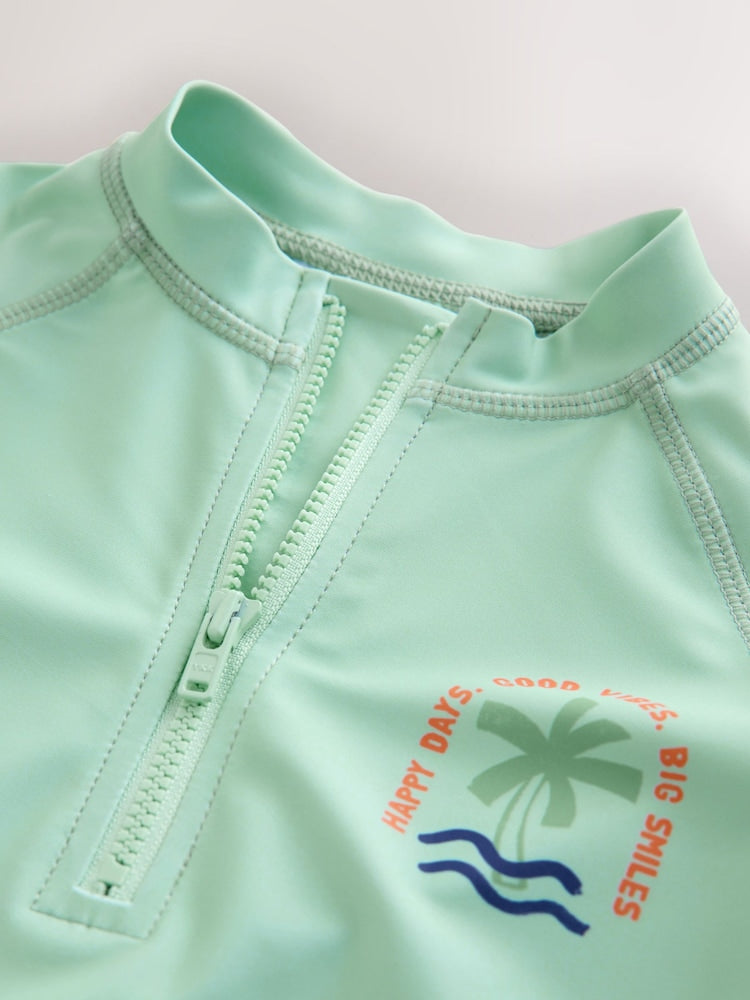 Sage Green Rash Vest and Swim Shorts Set (3mths-7yrs) - Size 3-6 Months (62-68cm)