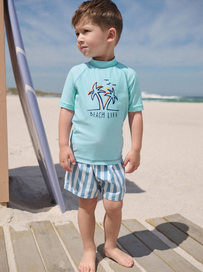 Blue Short Sleeve Sunsafe Rash Vest and Swim Shorts Set (3mths-7yrs) - Size 3-6 Months (62-68cm) - Blue