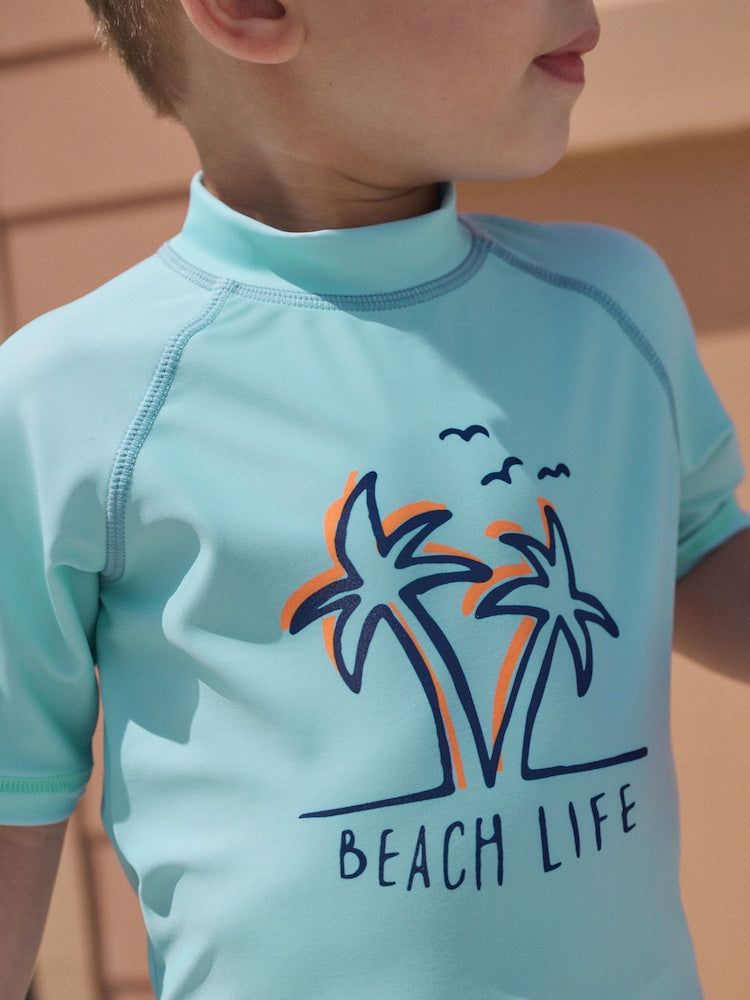 Blue Short Sleeve Sunsafe Rash Vest and Swim Shorts Set (3mths-7yrs) - Size 3-6 Months (62-68cm)