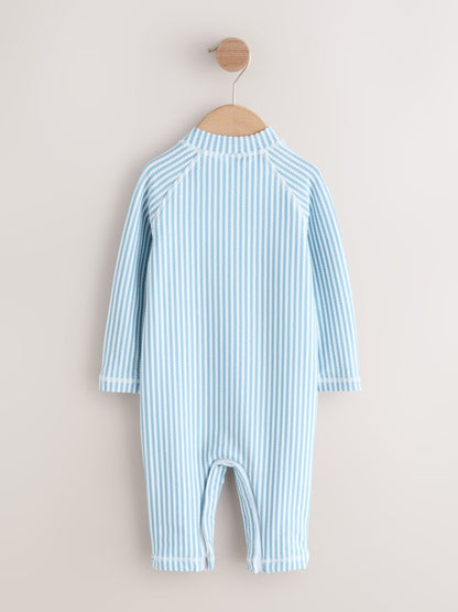 Light Blue Striped Sunsafe Swimsuit and Hat Set (3mths-7yrs)
