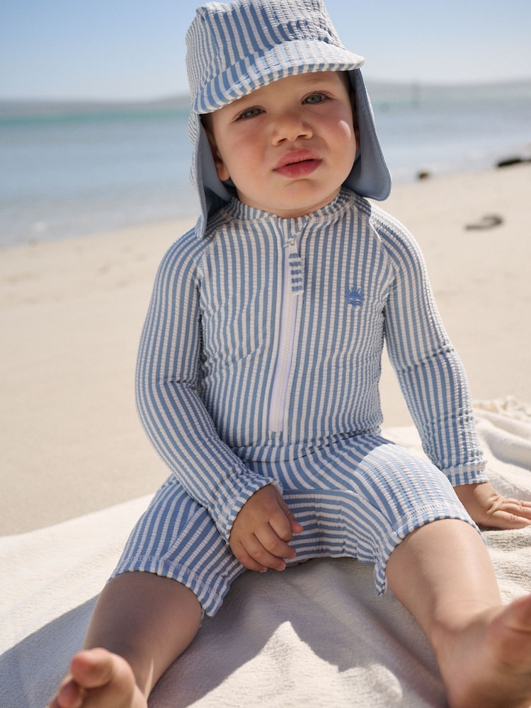Light Blue Striped Sunsafe Swimsuit and Hat Set (3mths-7yrs)