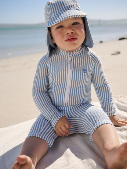 Light Blue Striped Sunsafe Swimsuit and Hat Set (3mths-7yrs)