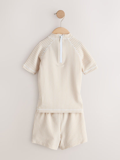 Neutral Textured Rash Vest and Swim Shorts Set (3mths-7yrs)
