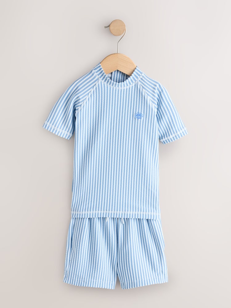 Blue Textured Rash Vest and Swim Shorts Set (3mths-7yrs) - Size 3-6 Months (62-68cm) - Blue