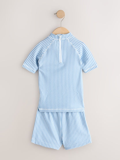Blue Textured Rash Vest and Swim Shorts Set (3mths-7yrs) - Size 3-6 Months (62-68cm)