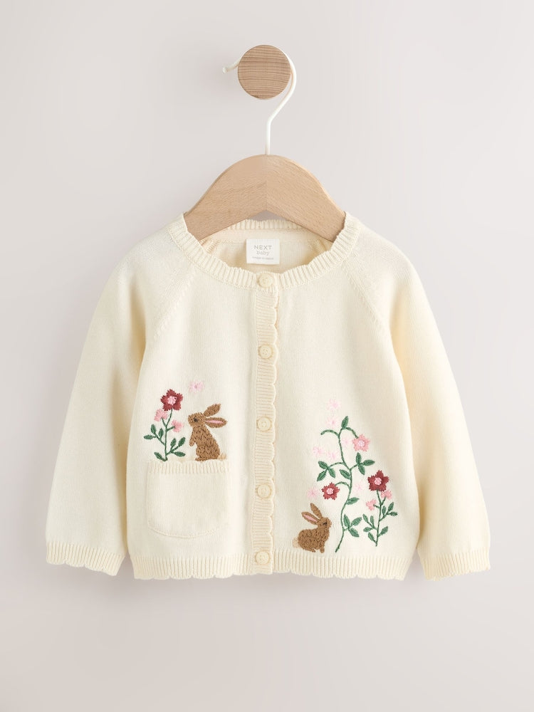 Natural Embroidered Baby Bunny Cardigan (0mths-3yrs) - Size 50cm (First Size)