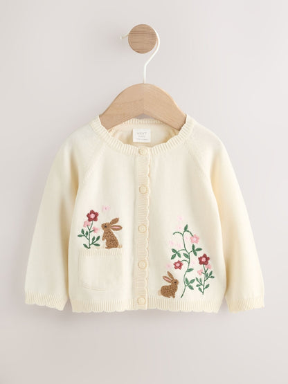 Natural Embroidered Baby Bunny Cardigan (0mths-3yrs) - Size 50cm (First Size)