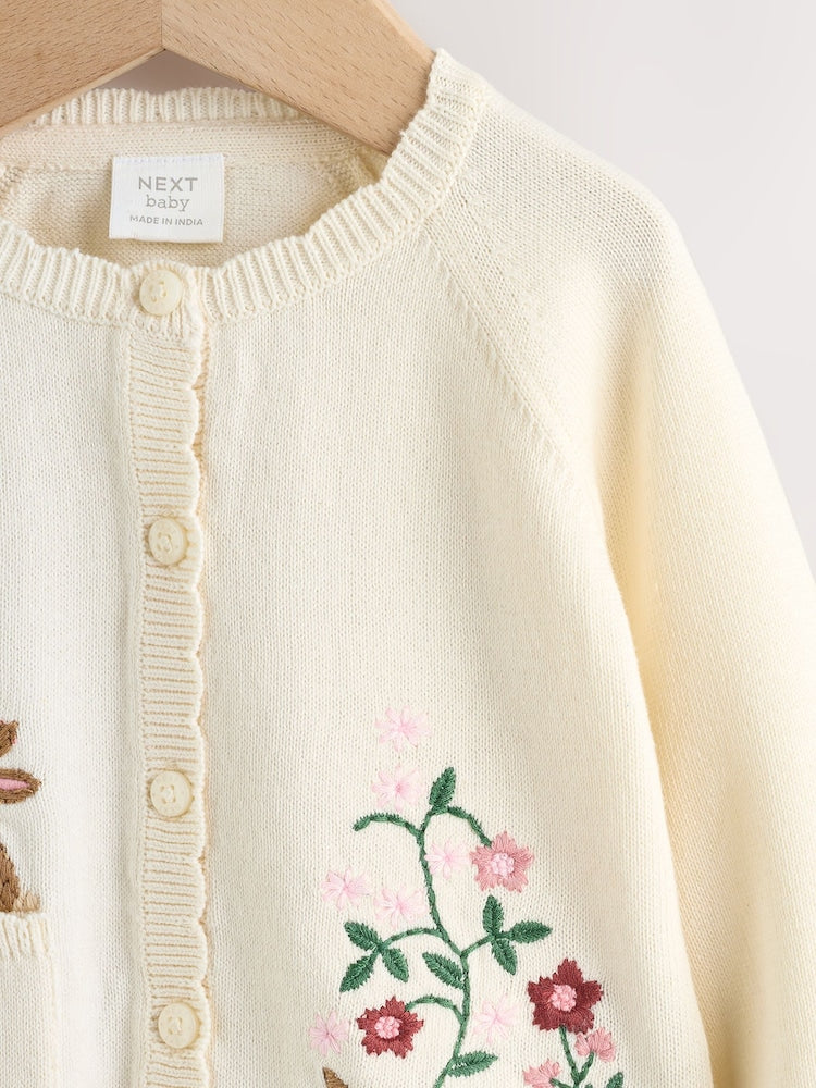 Natural Embroidered Baby Bunny Cardigan (0mths-3yrs) - Size 50cm (First Size)