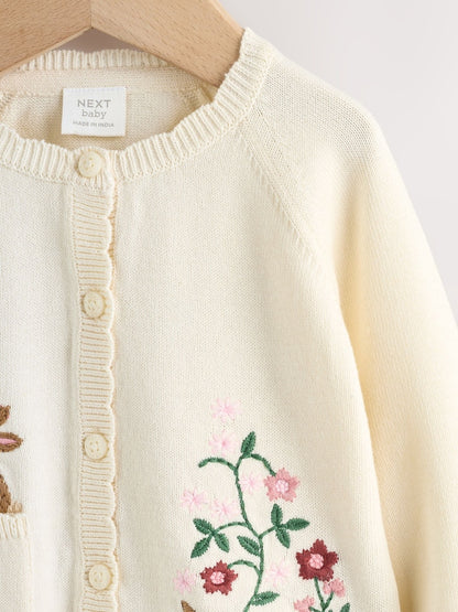 Natural Embroidered Baby Bunny Cardigan (0mths-3yrs) - Size 50cm (First Size)