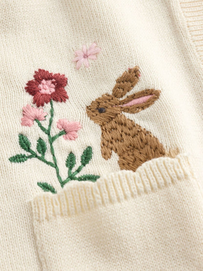 Natural Embroidered Baby Bunny Cardigan (0mths-3yrs) - Size 50cm (First Size)