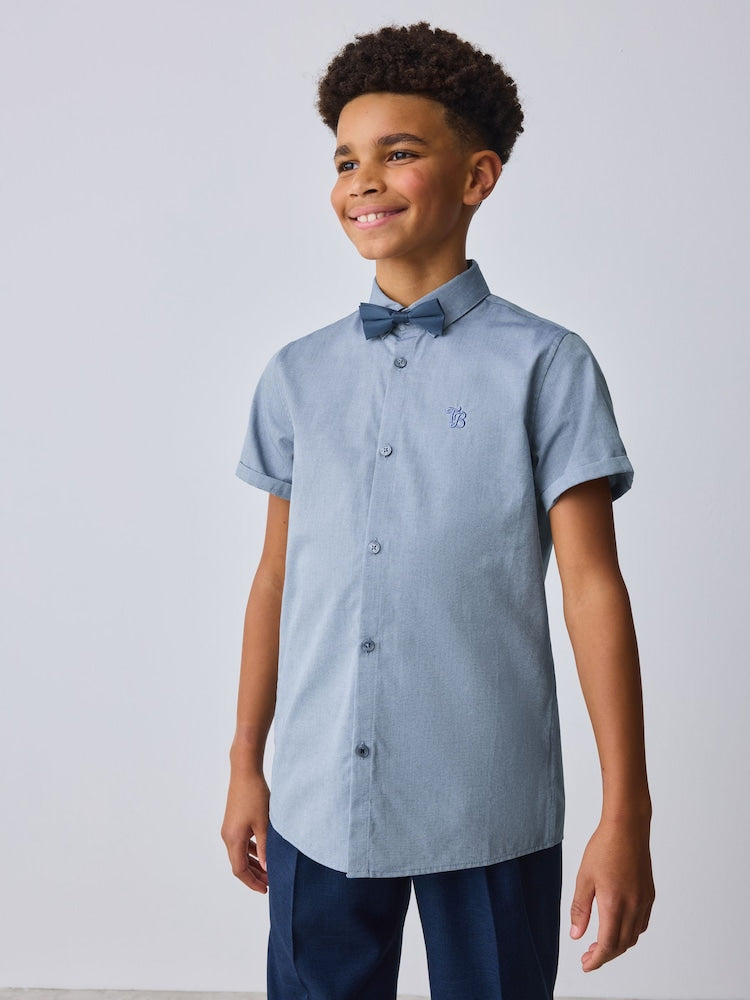 Baker by Ted Baker Blue Short Sleeve Shirt with Bow Tie - Size 4 Years (104cm)