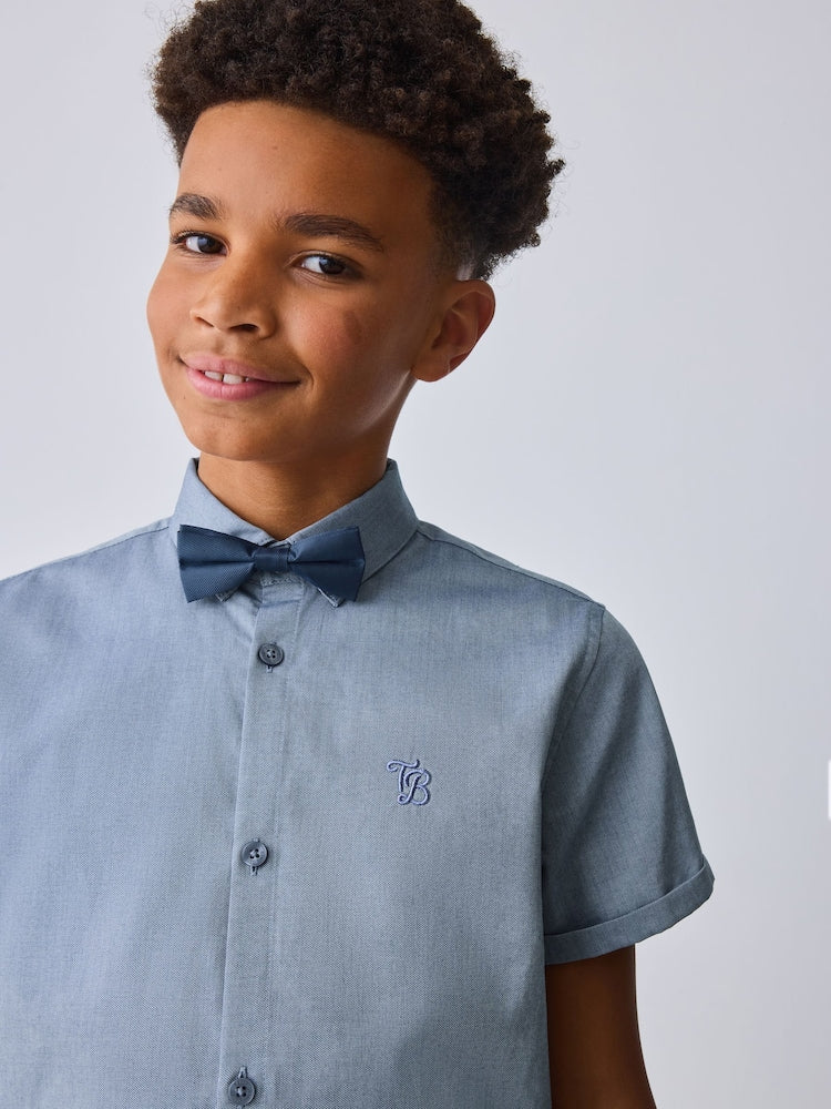 Baker by Ted Baker Blue Short Sleeve Shirt with Bow Tie - Size 4 Years (104cm)
