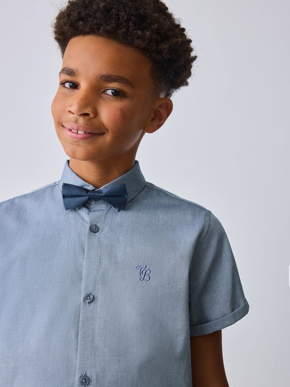 Baker by Ted Baker Blue Short Sleeve Shirt with Bow Tie - Size 4 Years (104cm)
