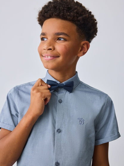 Baker by Ted Baker Blue Short Sleeve Shirt with Bow Tie - Size 4 Years (104cm)