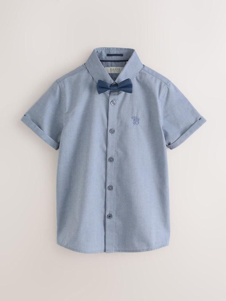 Baker by Ted Baker Blue Short Sleeve Shirt with Bow Tie - Size 4 Years (104cm)