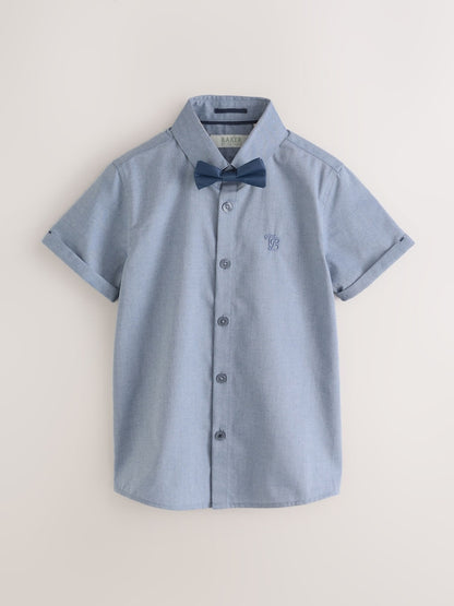 Baker by Ted Baker Blue Short Sleeve Shirt with Bow Tie - Size 4 Years (104cm)