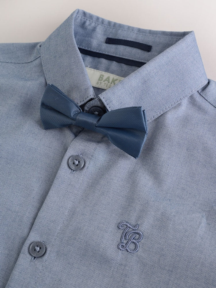 Baker by Ted Baker Blue Short Sleeve Shirt with Bow Tie - Size 4 Years (104cm)
