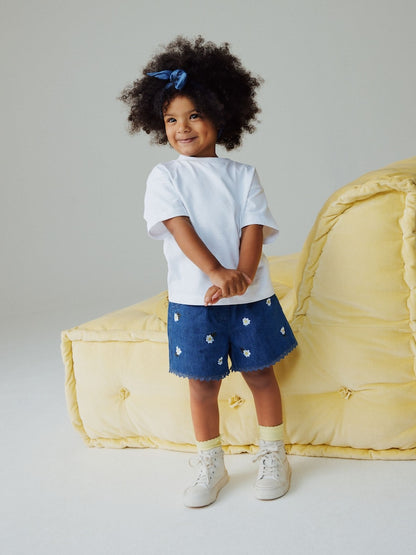 Mid Blue Daisy Embroidered Denim