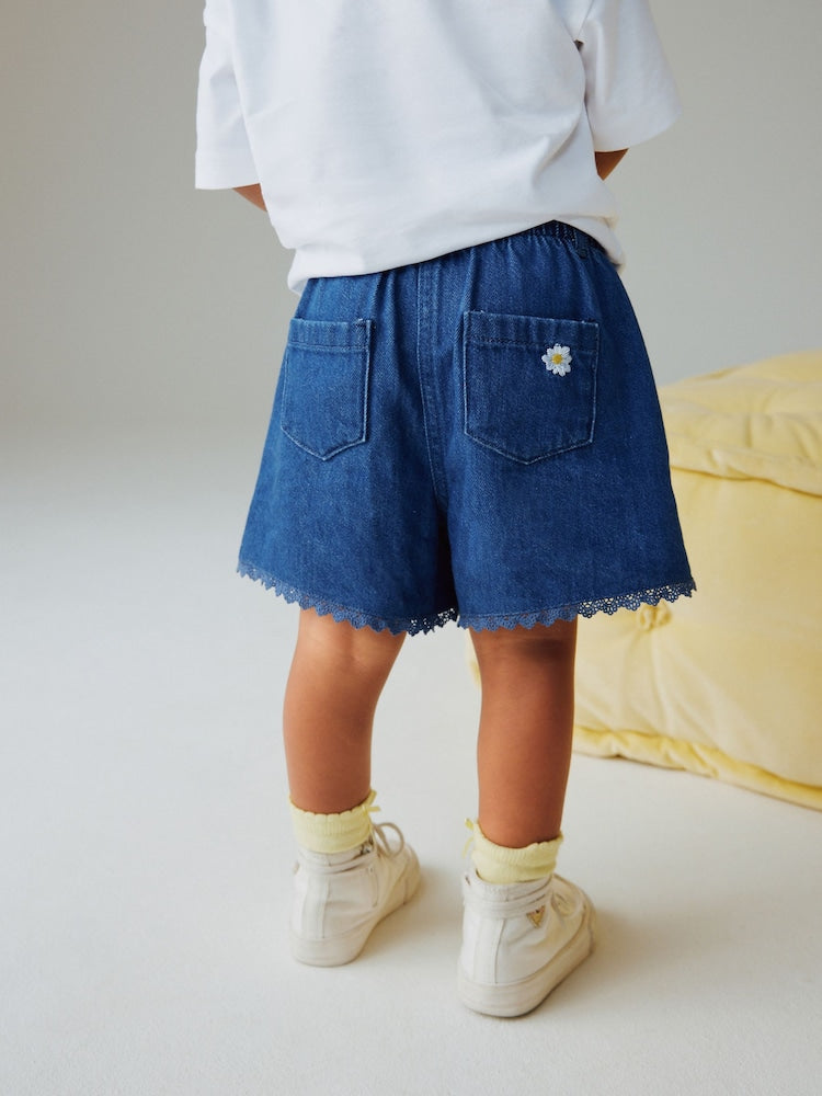Mid Blue Daisy Embroidered Denim