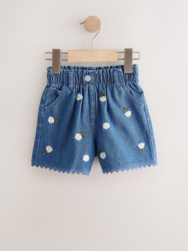 Mid Blue Daisy Embroidered Denim