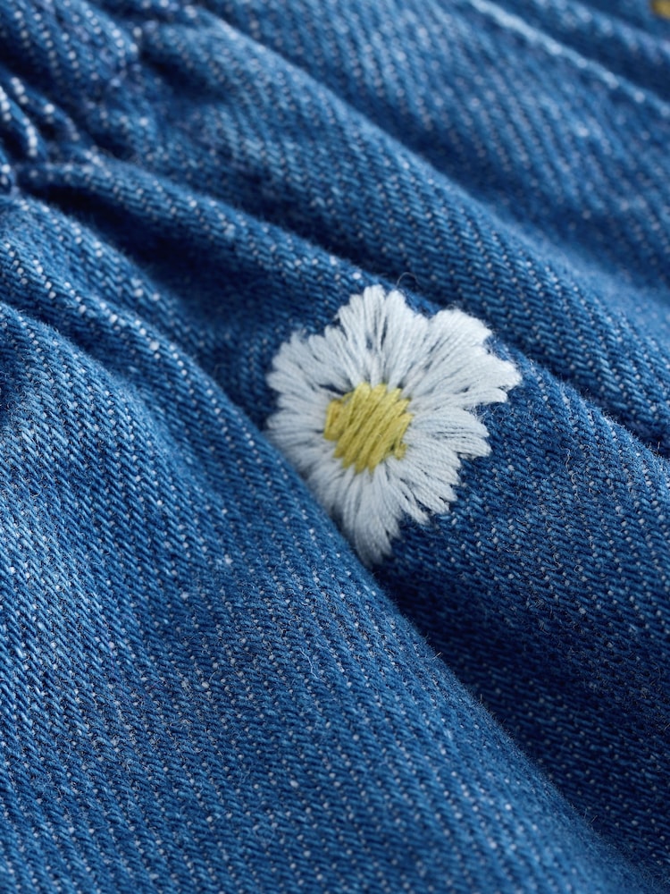 Mid Blue Daisy Embroidered Denim