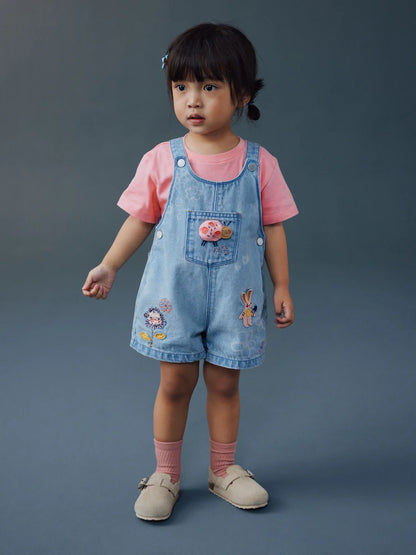 Light Blue Denim Ladybug Embroidered Dungaree and T-Shirt Set (3mths-7yrs)