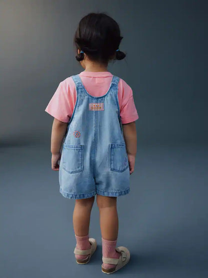 Light Blue Denim Ladybug Embroidered Dungaree and T-Shirt Set (3mths-7yrs)