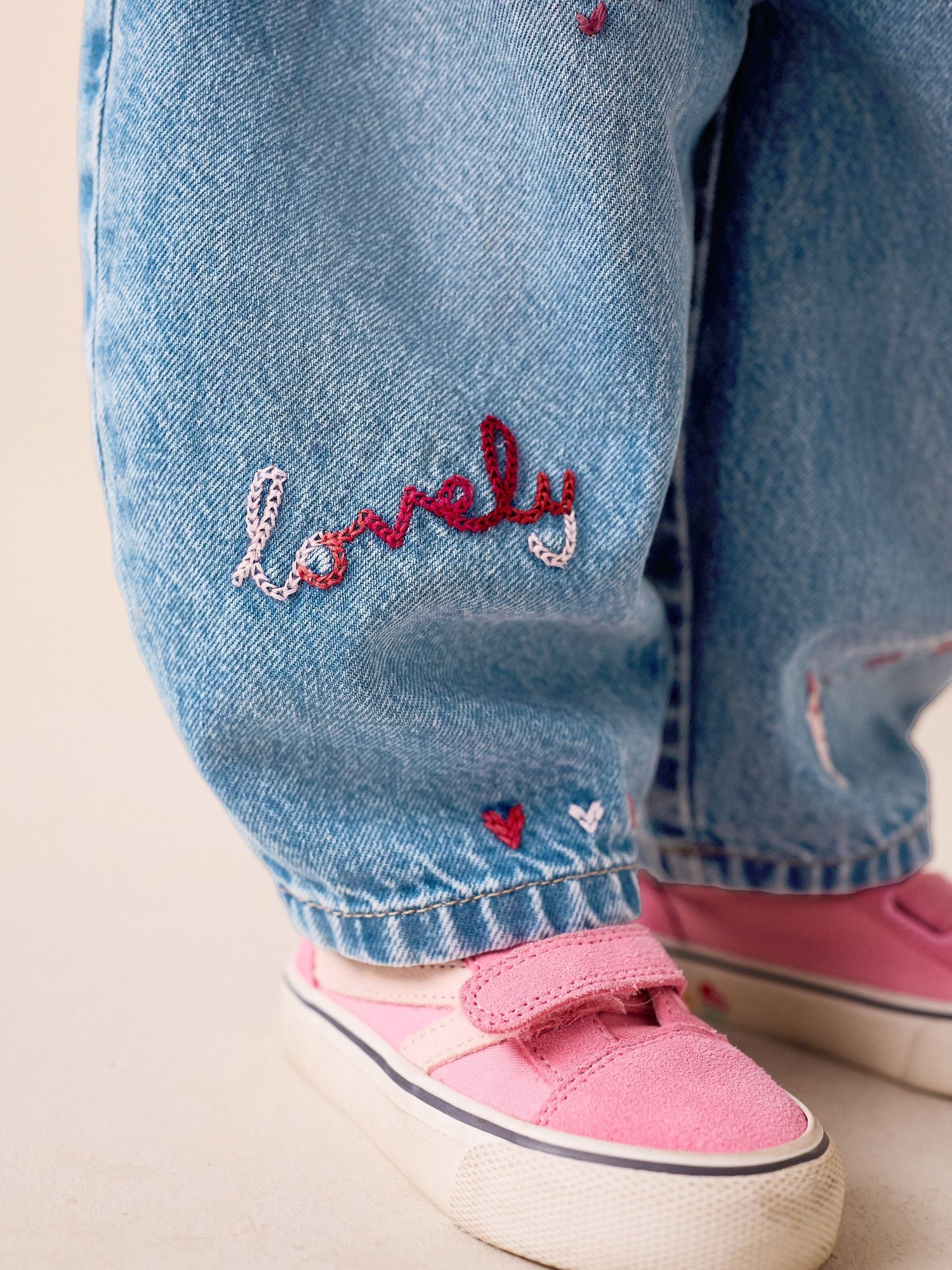 Red Hearts Embroidered Jeans (3mths-7yrs) - Size 3-6 Months (62-68cm)