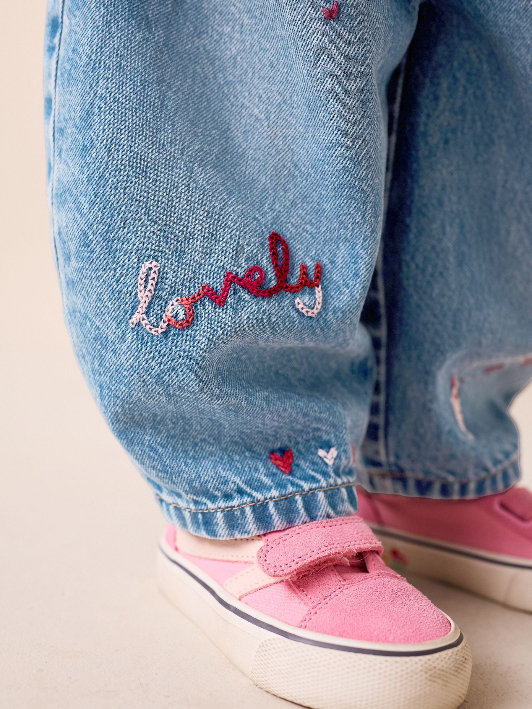 Red Hearts Embroidered Jeans (3mths-7yrs) - Size 3-6 Months (62-68cm)