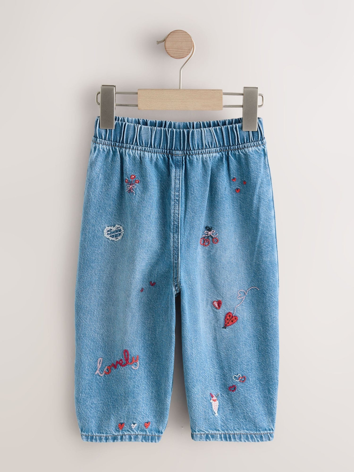 Red Hearts Embroidered Jeans (3mths-7yrs) - Size 3-6 Months (62-68cm)