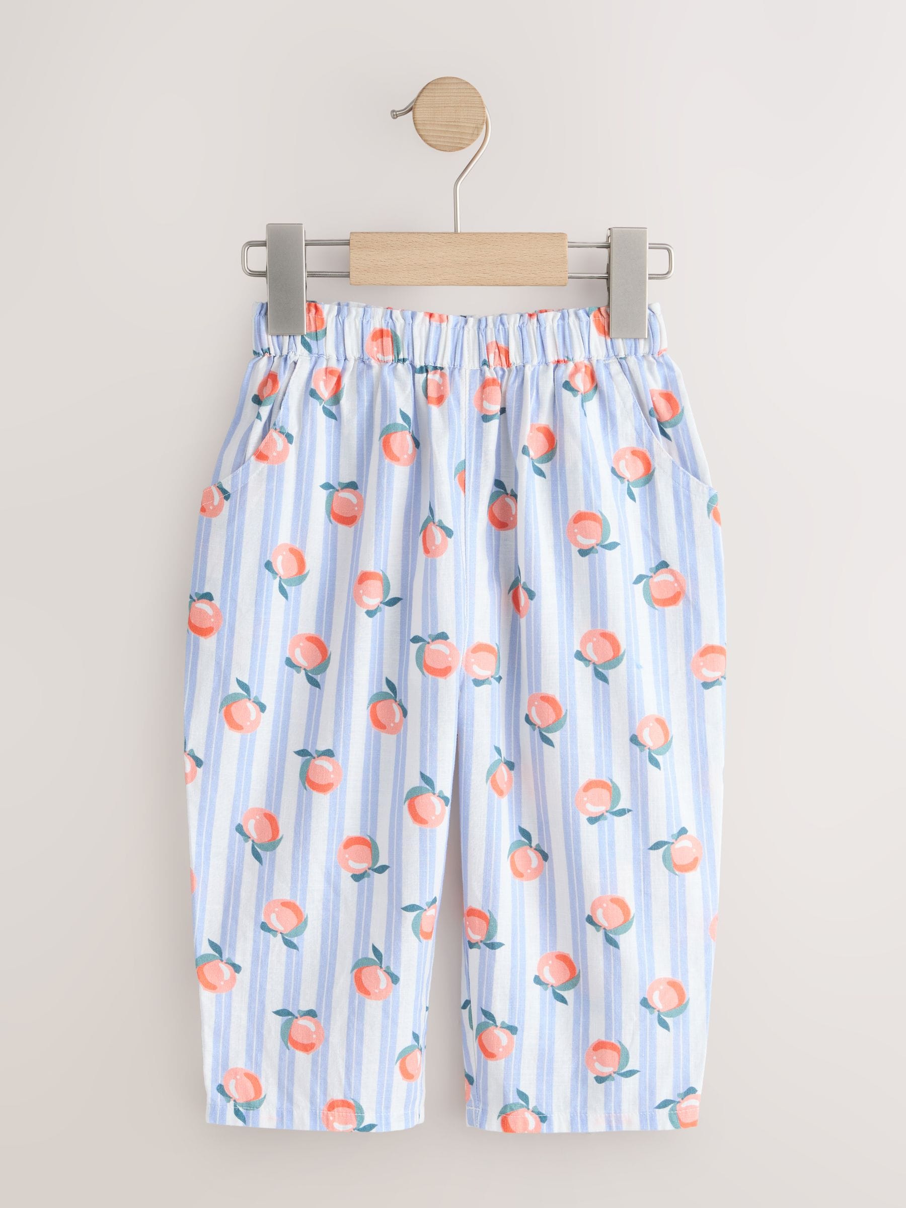 Blue Stripe Peach Print Pullon Trousers (3mths-7yrs) - Size 3-6 Months (62-68cm)