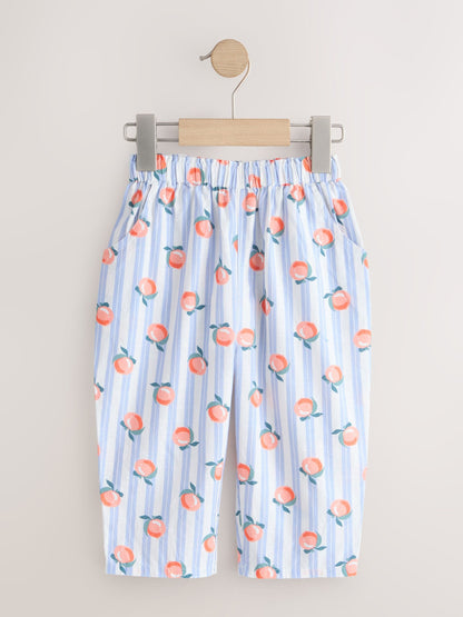 Blue Stripe Peach Print Pullon Trousers (3mths-7yrs) - Size 3-6 Months (62-68cm)