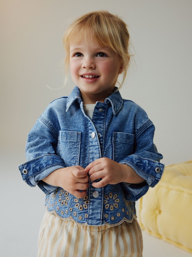 Mid Blue Denim Jacket and Stripe Trousers Set (3mths-7yrs)