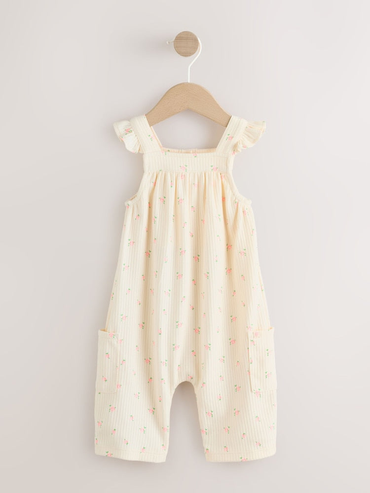White Floral Baby Long Leg Jersey Romper (0mths-3yrs) - White Floral / 12-18 Months (80-86cm)