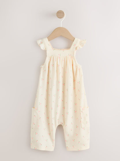 White Floral Baby Long Leg Jersey Romper (0mths-3yrs) - White Floral / 12-18 Months (80-86cm)