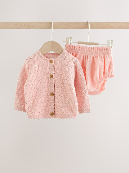 Pink knitted baby cardigan and knickers 2 Piece Set (0mths-2yrs) - 12-18 Months (80-86cm)