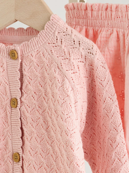 Pink knitted baby cardigan and knickers 2 Piece Set (0mths-2yrs)