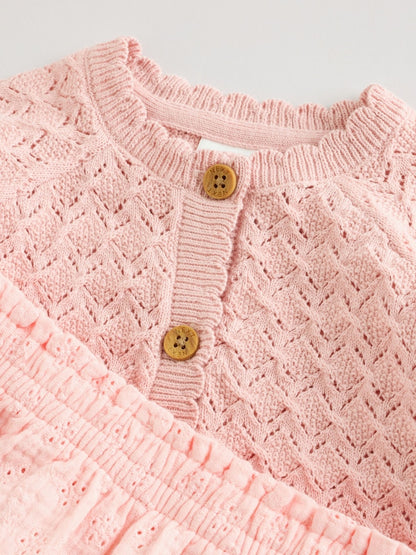 Pink knitted baby cardigan and knickers 2 Piece Set (0mths-2yrs)