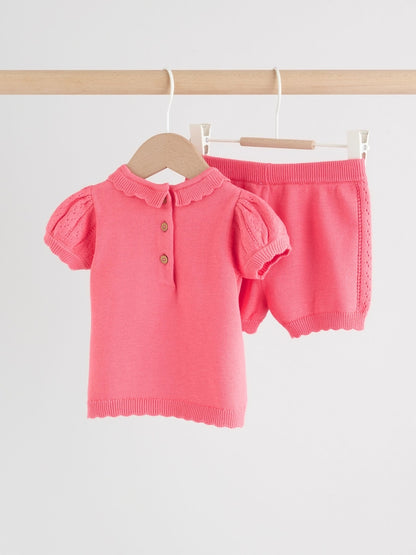 Pink Baby Knitted Top and Shorts Set 2 Piece (0mths-2yrs)