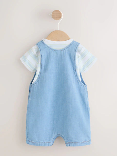 Blue Bear Woven Dungarees and Bodysuit Baby Set (0mths-2yrs)